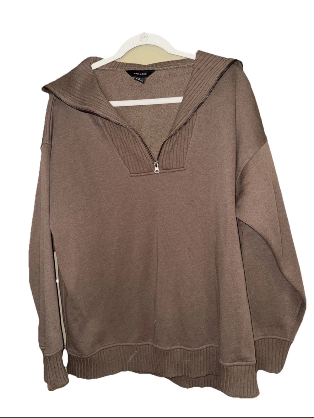 Rae Mode Mocha French Terry Quarter Zip Pullover Sweatshirt Large